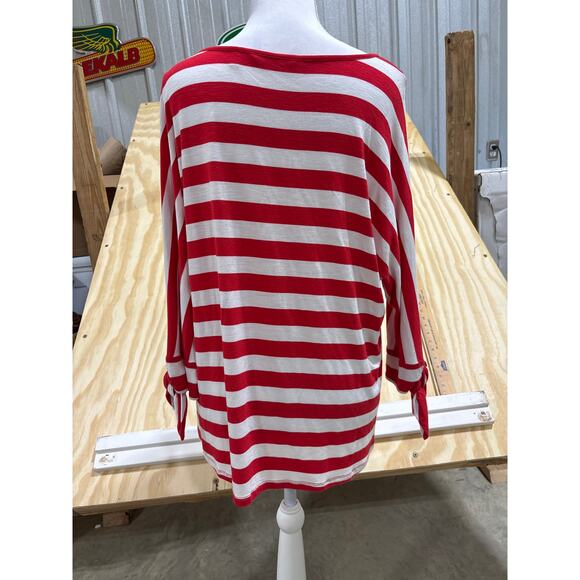 Soft Surroundings Women’s Top Size PM Red & White Stripe Tie Sleeve Soft Knit - Picture 3 of 7